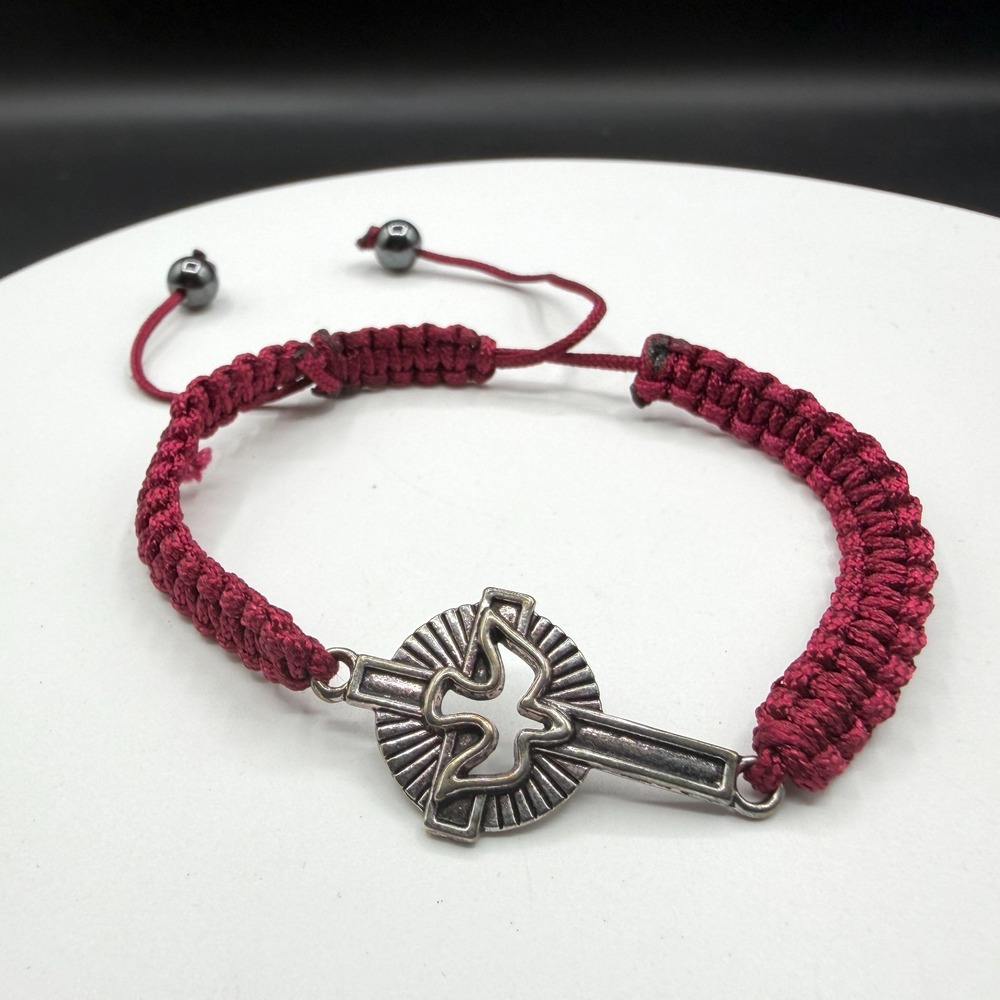Christian Dove Cross Bracelet Macrame Cord Adjustable Religious Faith Jewelry